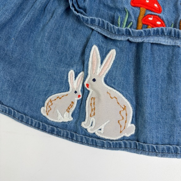 Baby Boden 12-18m Baby Girl Dress Appliqué Embroidered Forest Bunnies Mushroom - Picture 6 of 12